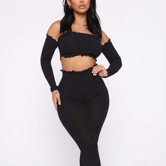 Fashion Nova Pants - Totally Ribbed Black matching set